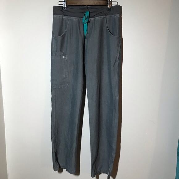 Figs Pants - Figs technical collection size small grey with turquoise tie scrub pants medical